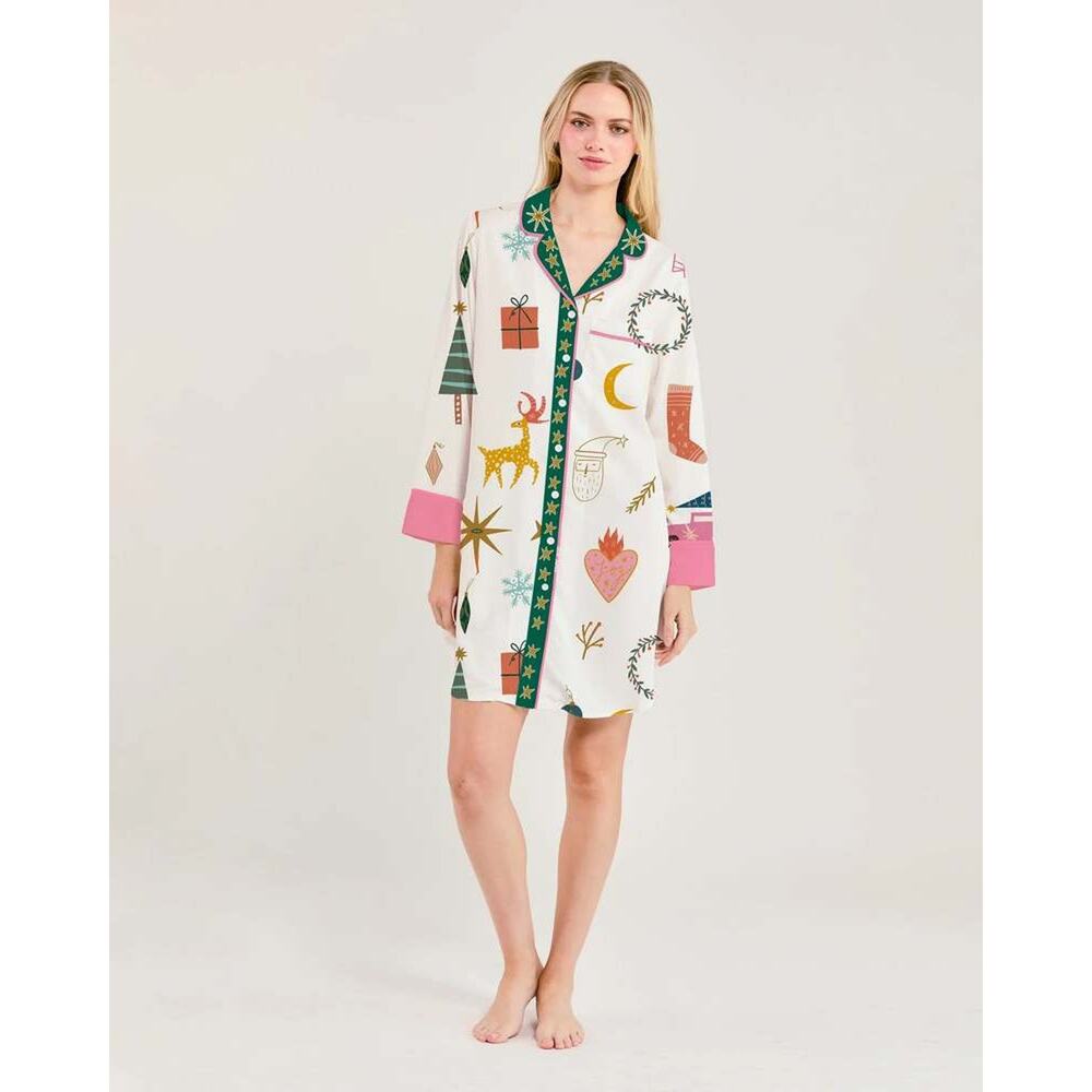 Katie Kime Mod Holiday Sleep Shirt White S NWT MCM Retro Christmas Morning Night